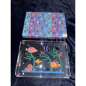 DEPT 56 Acrylic Serving Tray Vintage 1990s 1980s Fish Tropical Funky